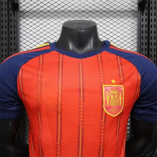 jerseyforge-2026-spain-jersey-crest-embroidery-detail 2026 Spain Style National Team Soccer Jersey - Red & Navy Football Shirt - Unbranded High-Performance Teamwear
