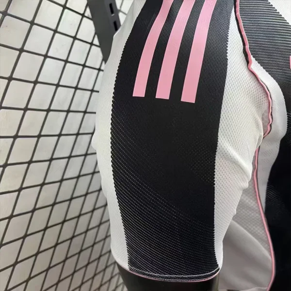 pink-shoulder-stripes-soccer-jersey 2026 Juventus Style Home Soccer Jersey - Modern Black & White Striped Kit - Pink Elite Edition Customizable Teamwear
